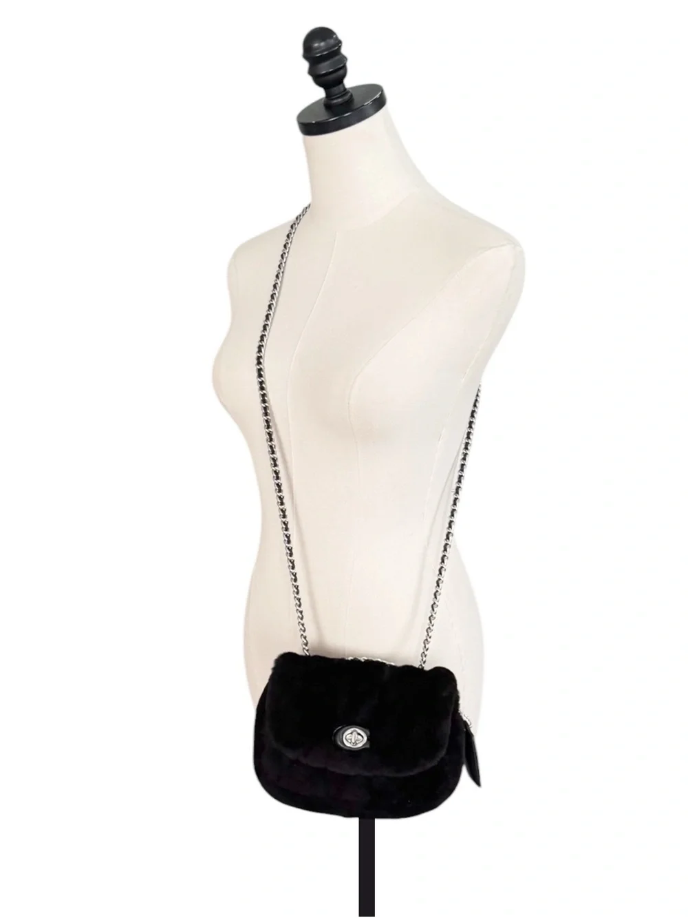 Coach Pillow Madison 18 Quilted Shearling Shoulder Bag in Black